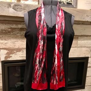 Scarf Silky Red, Black & Silver. 13” x 59”